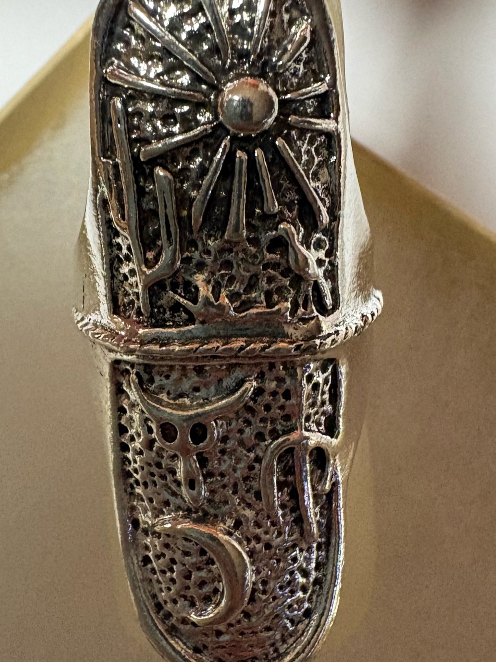 Sterling Silver Sun & Crescent Statement Ring - Silver